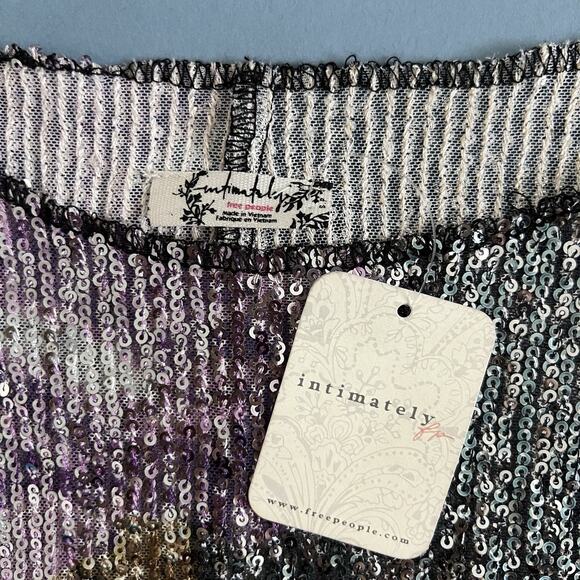 NWT Free People Intimately Gold Rush Black Combo Printed Sequin Long Sleeve - Picture 6 of 6